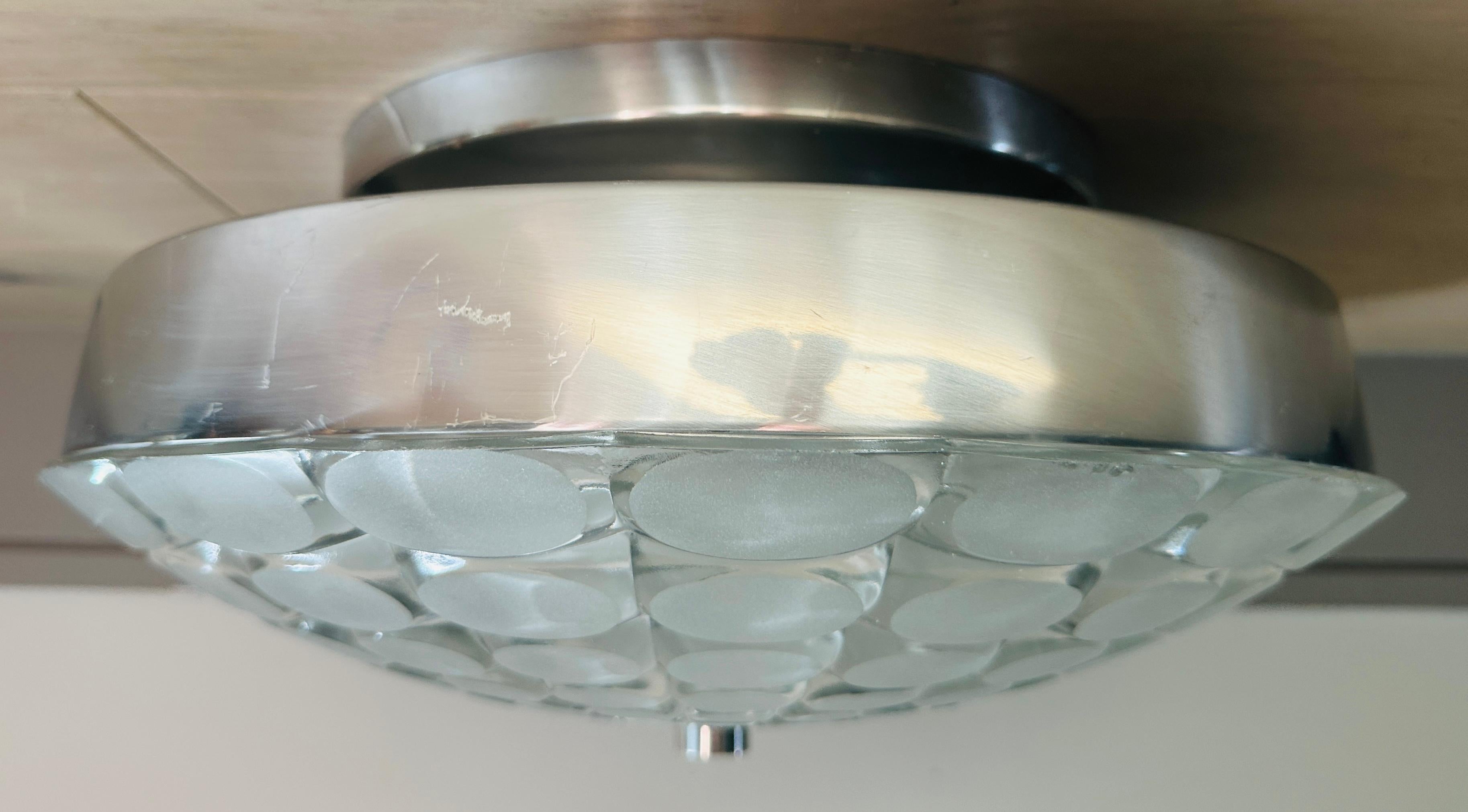 Large 1970s German Peill & Putzler Flush Mount Glass & Aluminium Ceiling Light en vente 8