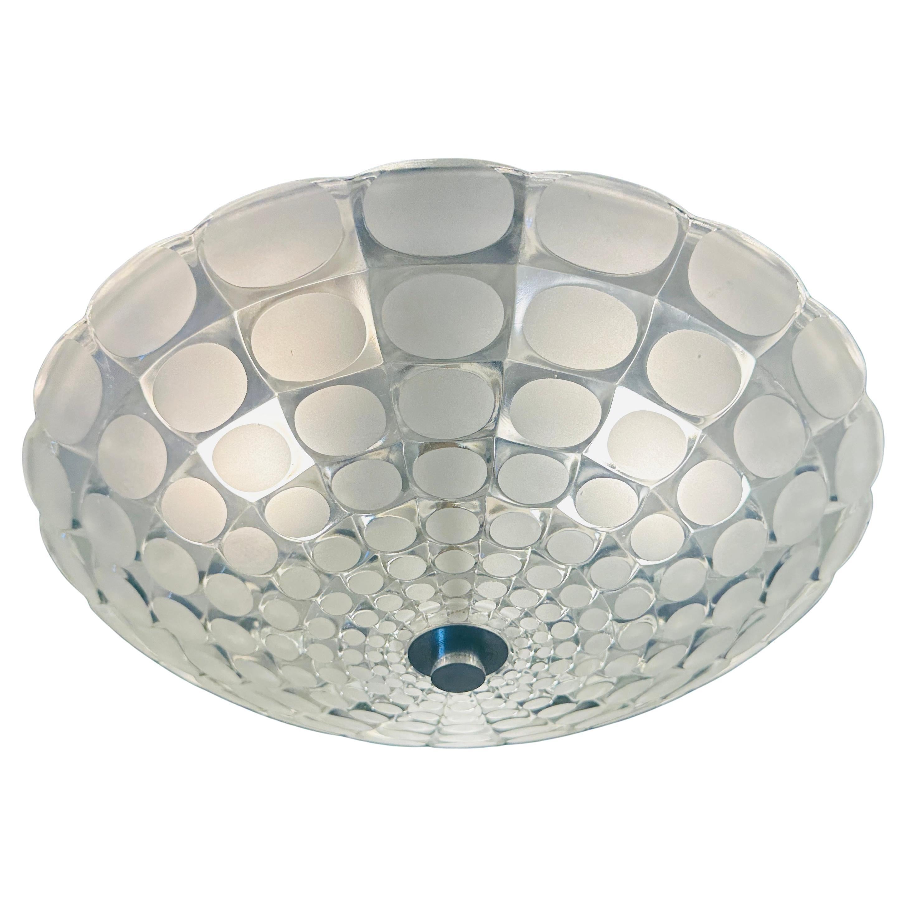 Large 1970s German Peill & Putzler Flush Mount Glass & Aluminium Ceiling Light en vente