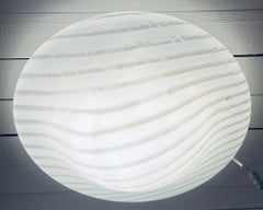 Large 1970s German Peill & Putzler Opal Striped Glass Flush Mount Ceiling Light
