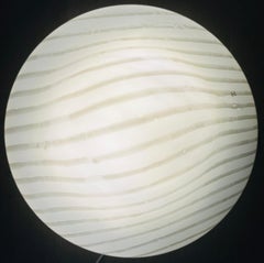 Large 1970s German Peill & Putzler Opal Striped Glass Flush Mount Ceiling Light