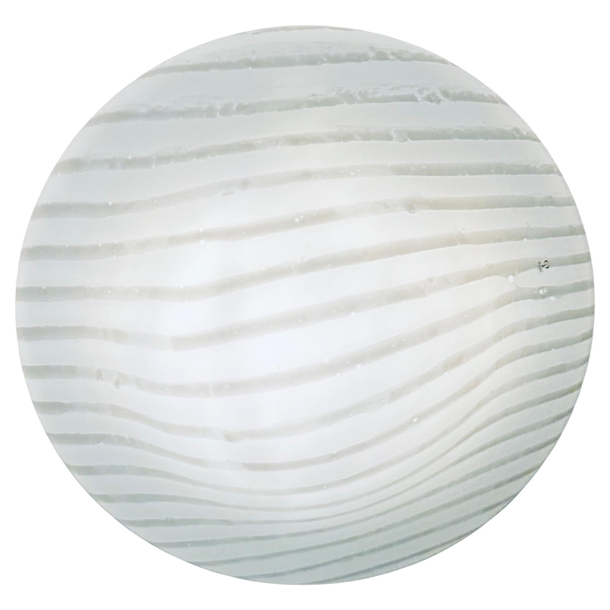 Large 1970s German Peill & Putzler Opal Striped Glass Flush Mount Ceiling Light