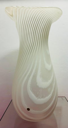 Large 1970s German Piell & Putzler "Zebra" Trumpet Striped Satin Glass Vase