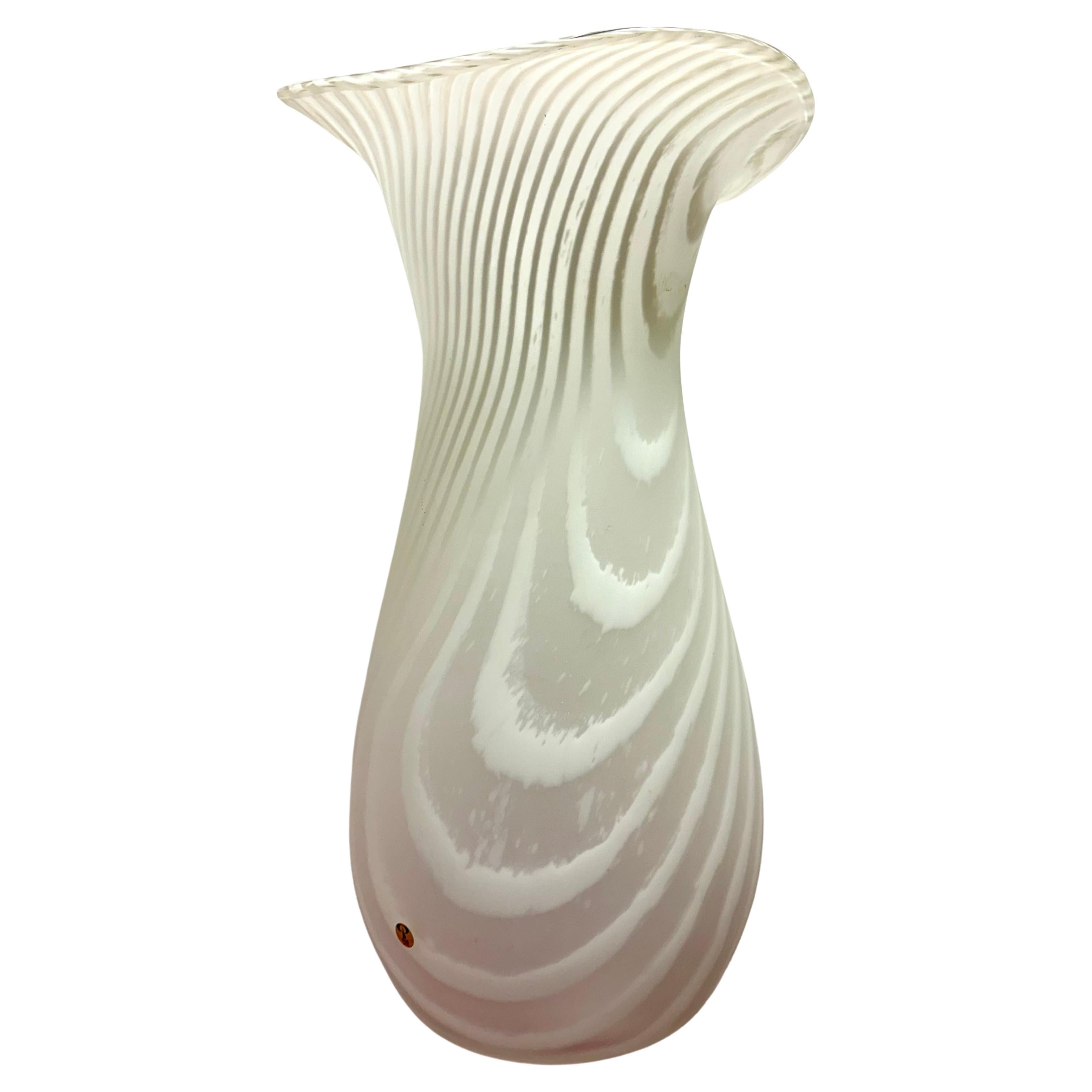 Large 1970s German Piell & Putzler "Zebra" Trumpet Striped Satin Glass Vase For Sale