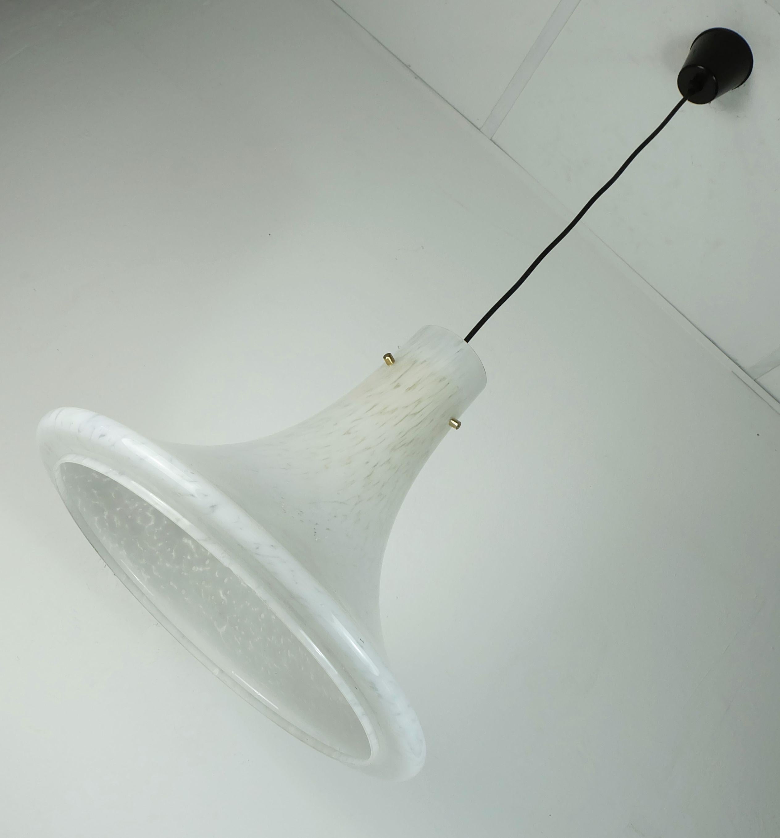Late 20th Century large 1970s glashuette limburg PENDANT LIGHT white opaline bubble glass For Sale