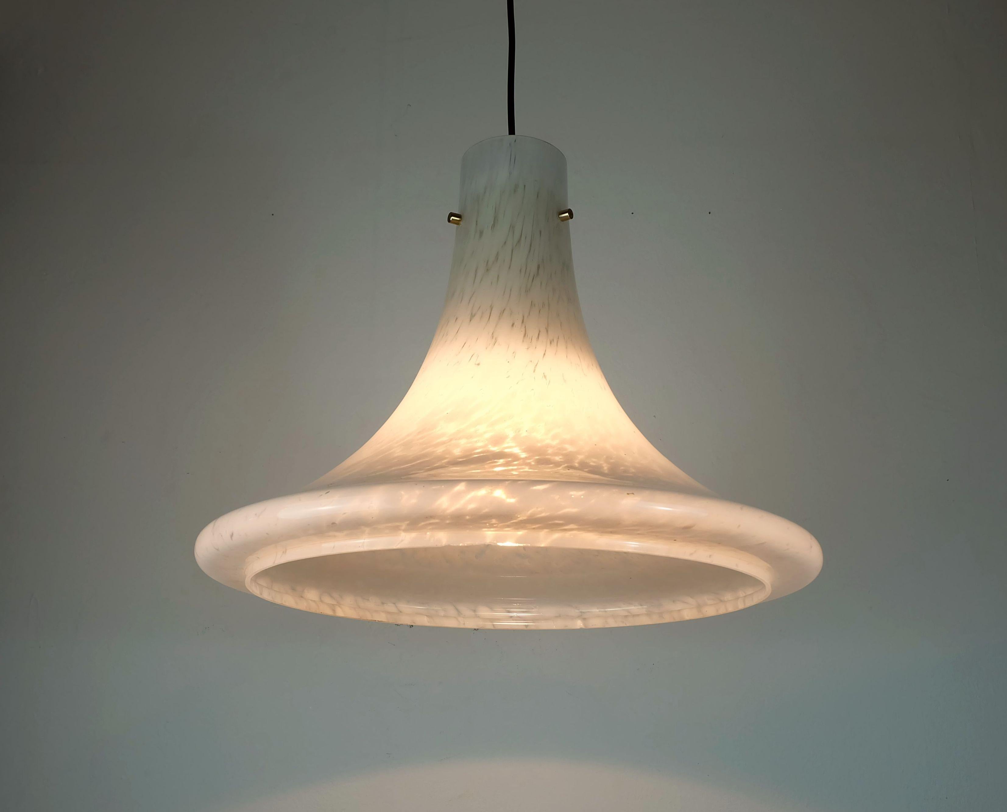 large 1970s glashuette limburg PENDANT LIGHT white opaline bubble glass For Sale 1
