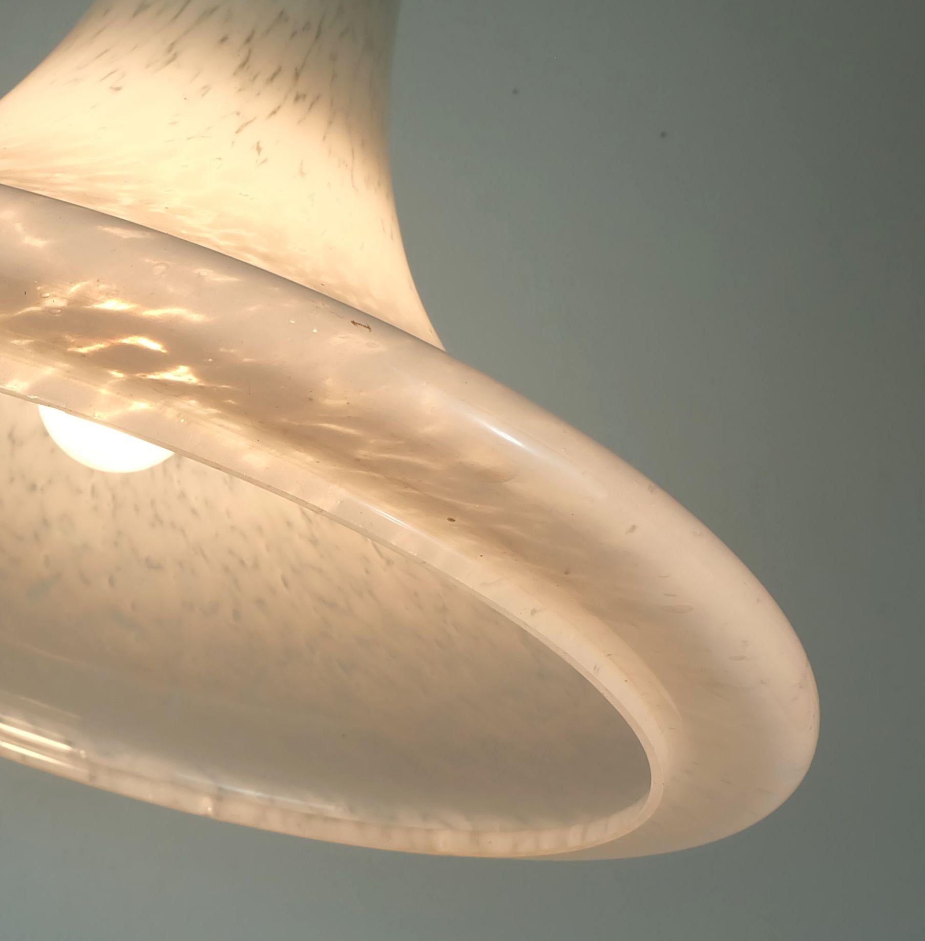 large 1970s glashuette limburg PENDANT LIGHT white opaline bubble glass For Sale 2