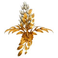Large 1970s gold-plated metal wall lamp, model Wisteria by Hans Kögl