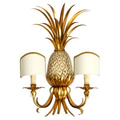 Large 1970s gold-plated pineapple Florentine wall lamp by Charles Maison Jansen
