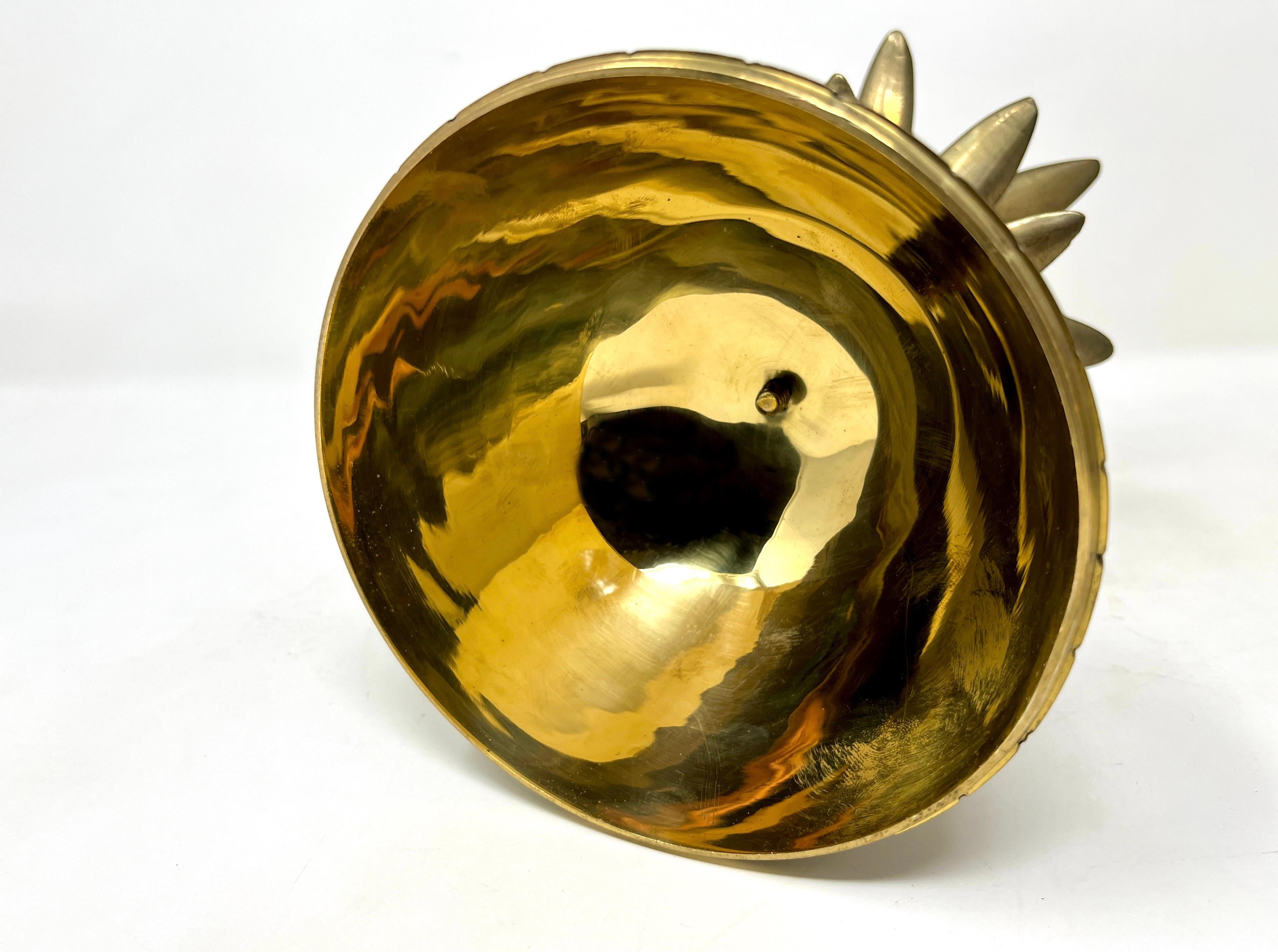 Late 20th Century Large 1970s Gold Tone Solid Brass Pineapple Shape Jar with Lid, Ice Bucket For Sale