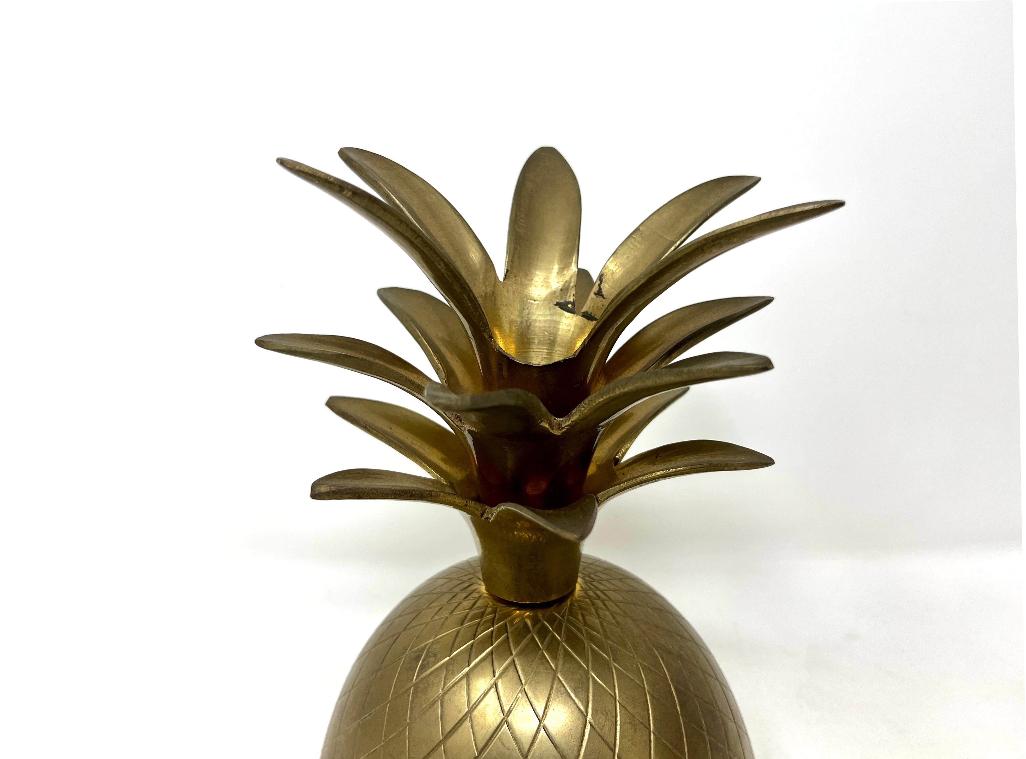 Large 1970s Gold Tone Solid Brass Pineapple Shape Jar with Lid, Ice Bucket For Sale 1