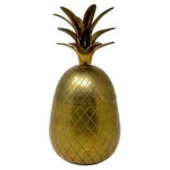 Large 1970s Gold Tone Solid Brass Pineapple Shape Jar with Lid, Ice Bucket