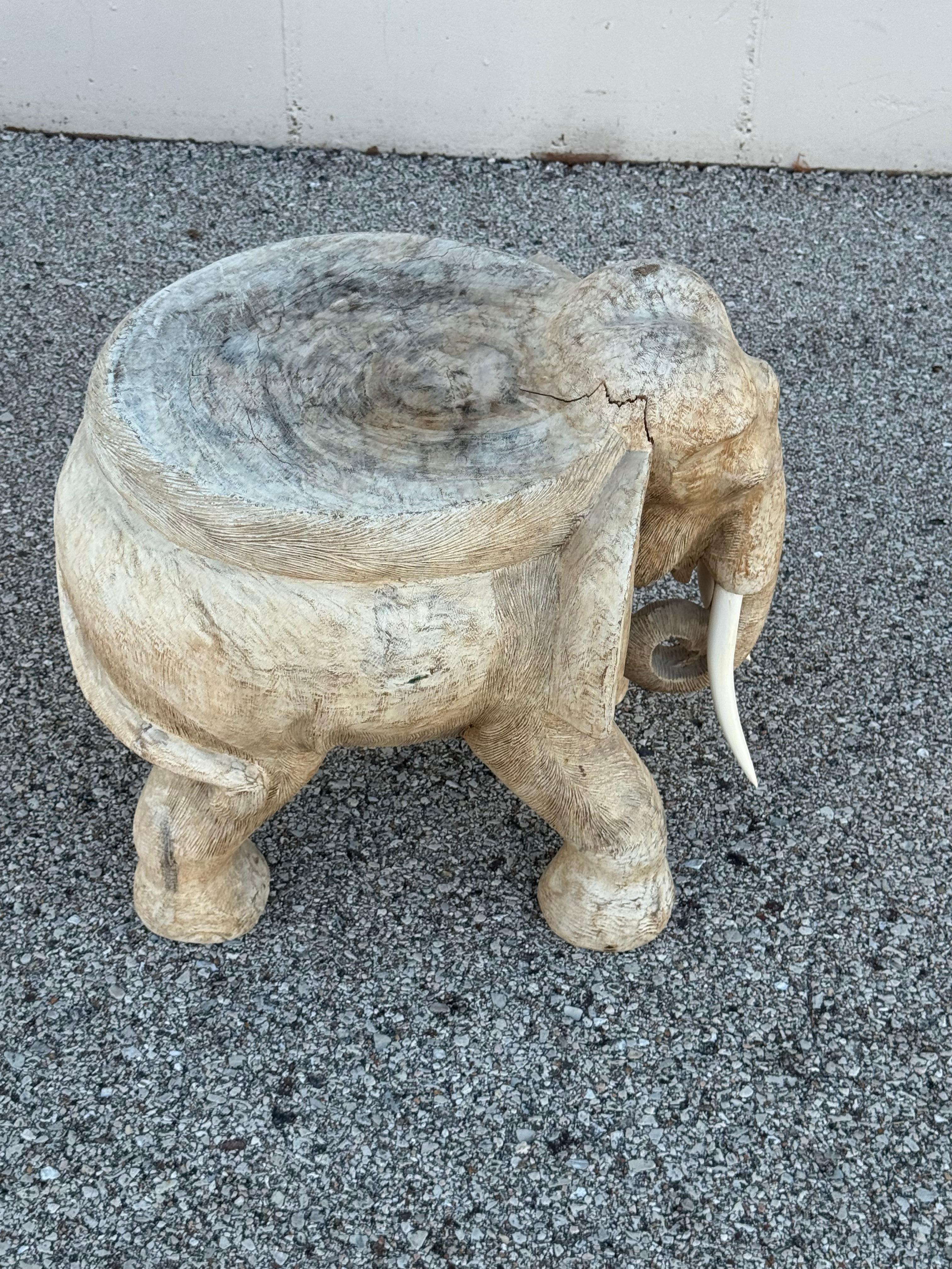 Large 1970s Hand Carved Wooden Elephant - Side, Occasional Table or Stool in vendita 4