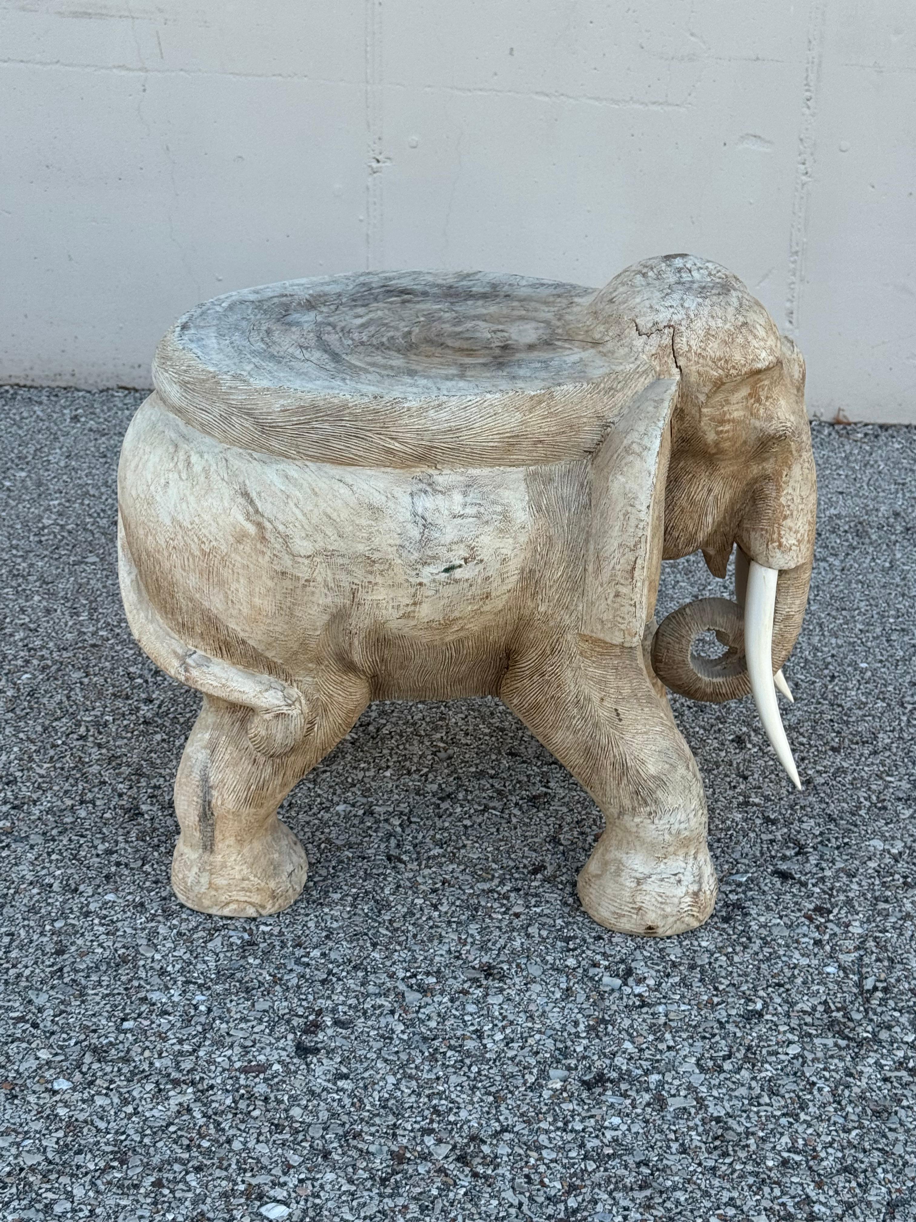 Large 1970s Hand Carved Wooden Elephant - Side, Occasional Table or Stool in vendita 5