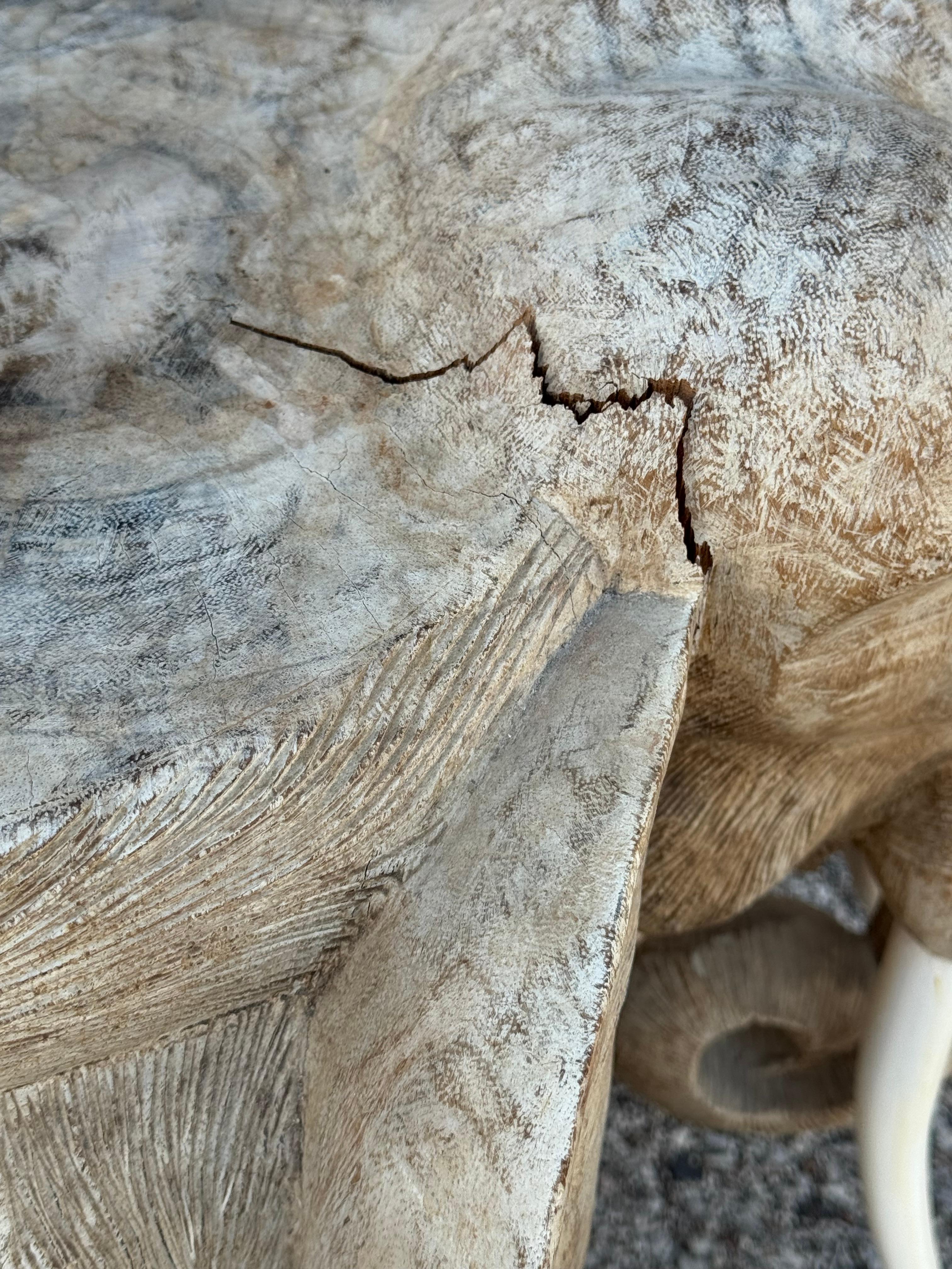 Large 1970s Hand Carved Wooden Elephant - Side, Occasional Table or Stool in vendita 10