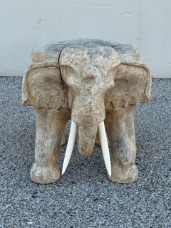 Large 1970s Hand Carved Wooden Elephant - Side, Occasional Table or Stool
