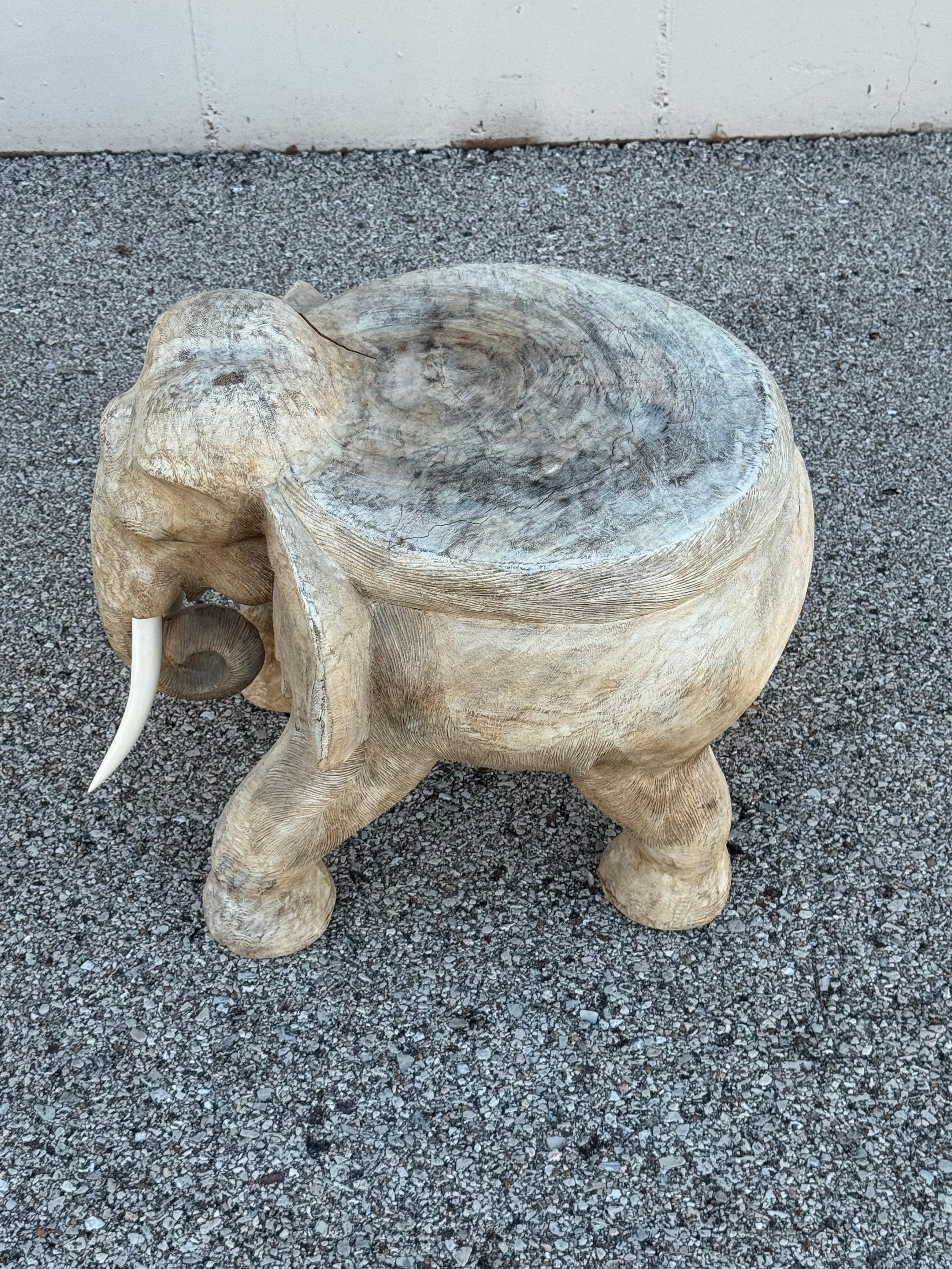 Large 1970s Hand Carved Wooden Elephant - Side, Occasional Table or Stool In condizioni buone in vendita a St. Louis, MO