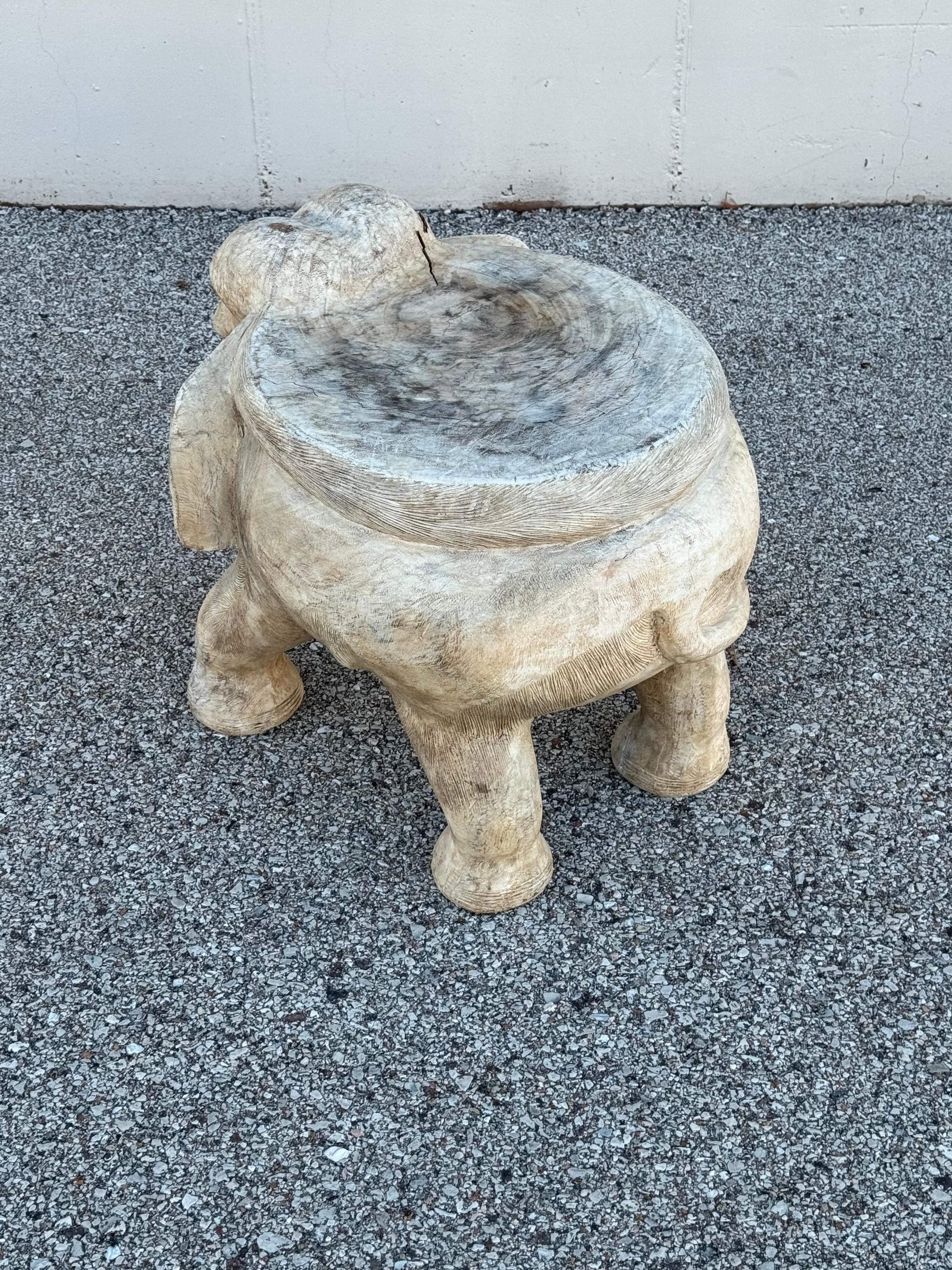 Legno Large 1970s Hand Carved Wooden Elephant - Side, Occasional Table or Stool in vendita