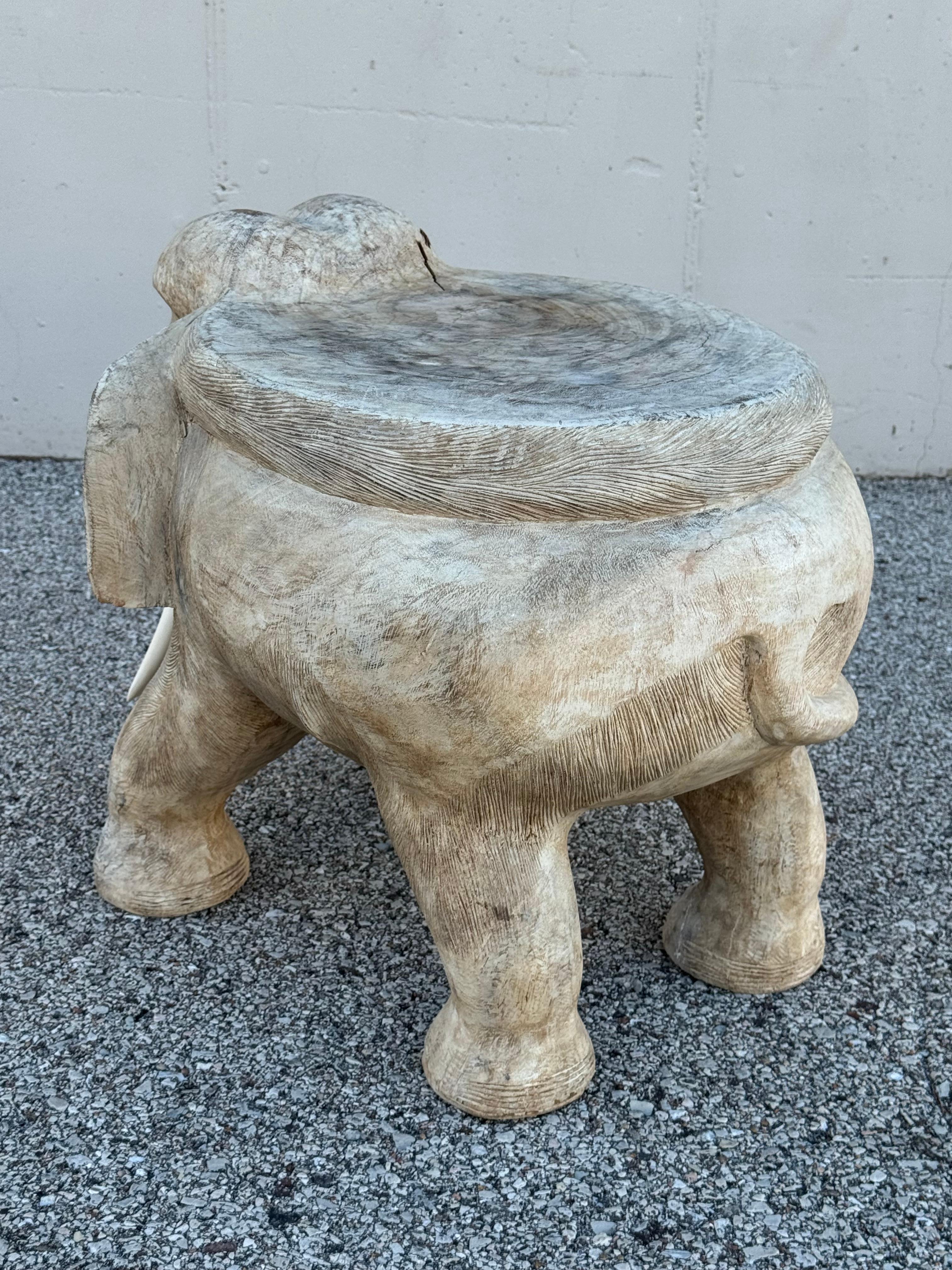 Large 1970s Hand Carved Wooden Elephant - Side, Occasional Table or Stool in vendita 1