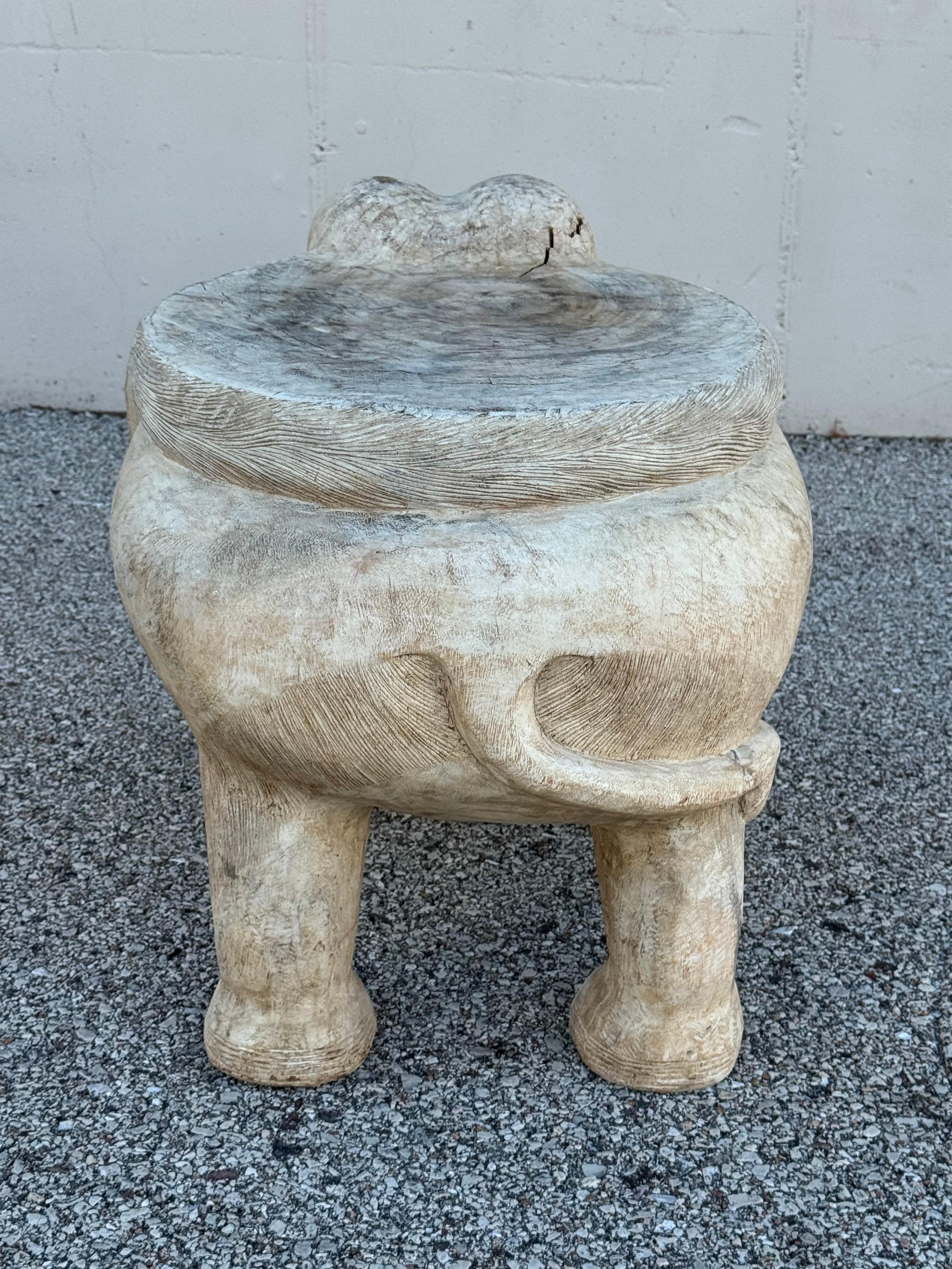 Large 1970s Hand Carved Wooden Elephant - Side, Occasional Table or Stool in vendita 2