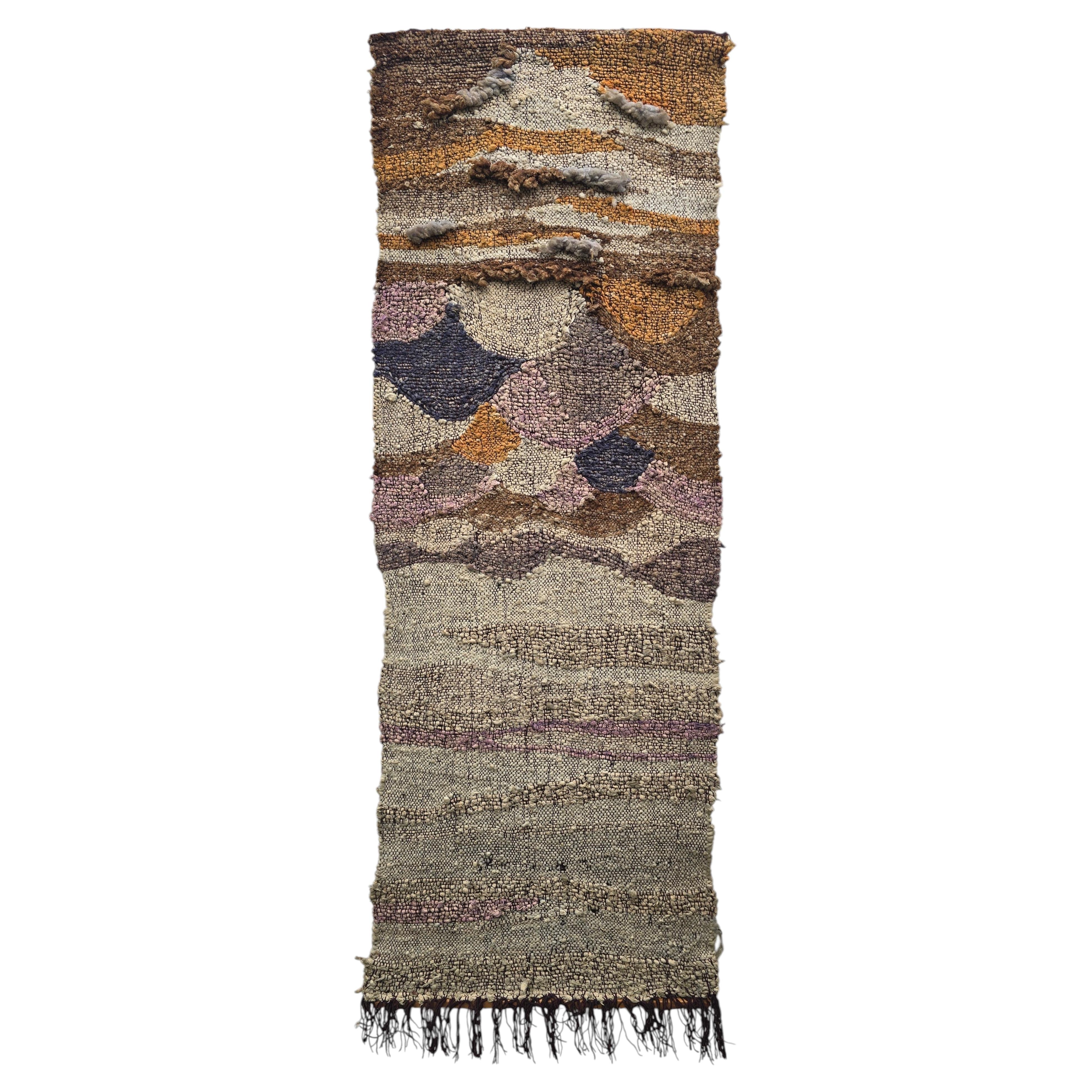 Large 1970s Handwoven Wool Fiber Art Wall Hanging, Sculptural Brutalist Textile
