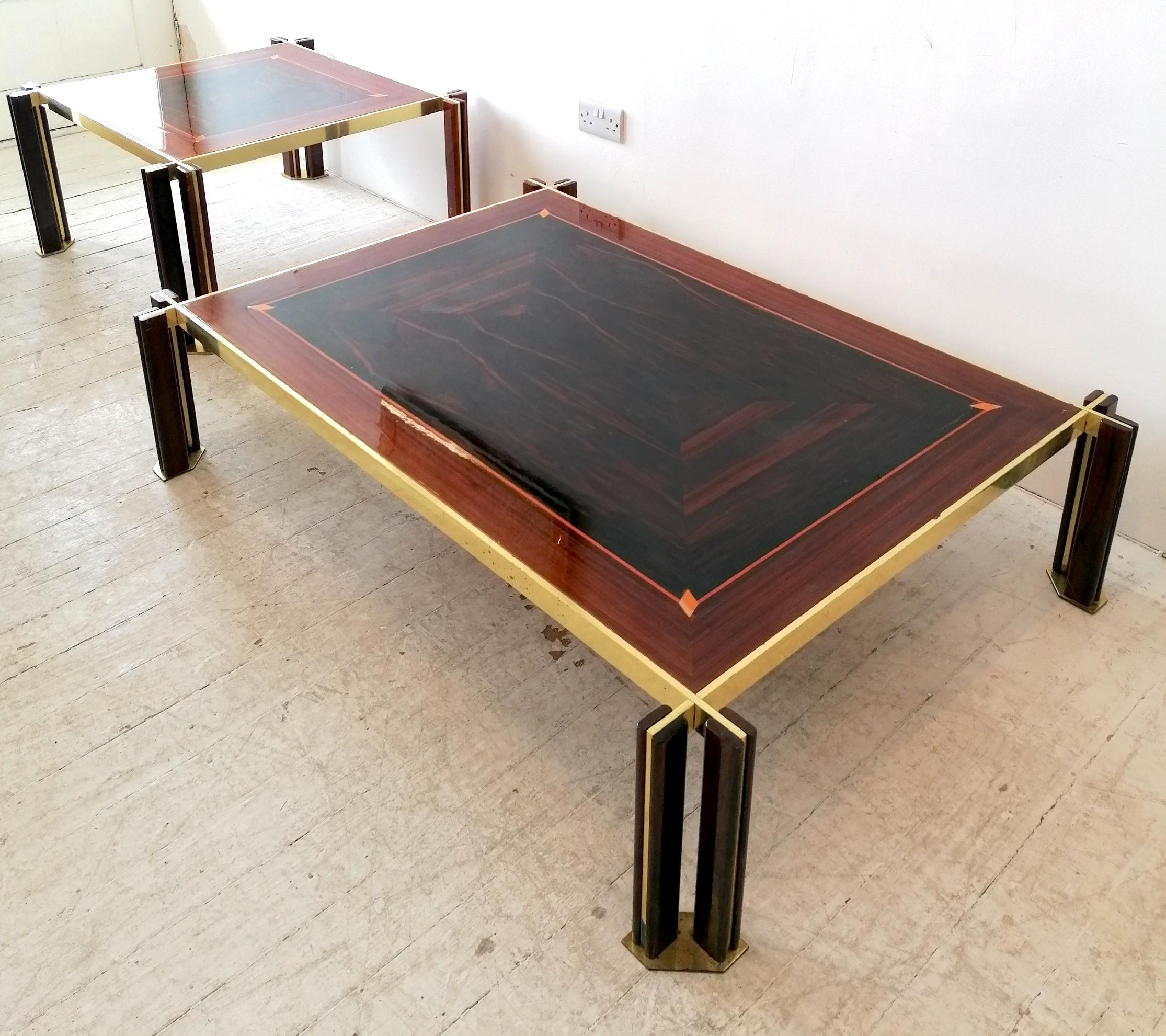 Large 1970s Italian Brass, Macassar & Rosewood Coffee Table By Paolo Barracchia  6