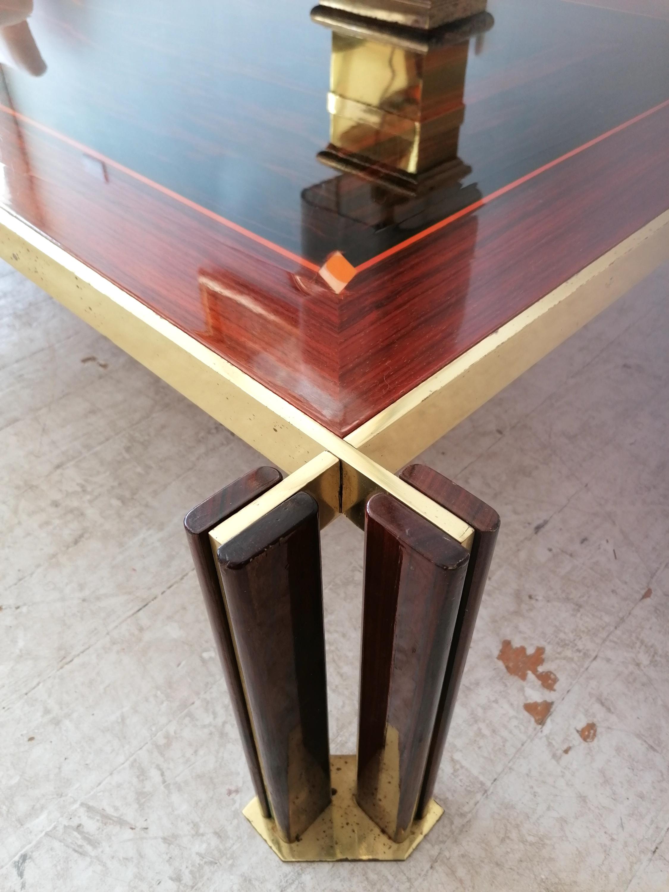 Large 1970s Italian Brass, Macassar & Rosewood Coffee Table By Paolo Barracchia  10