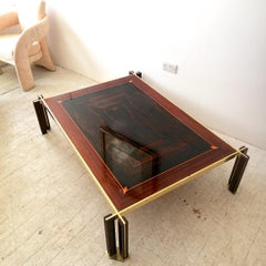 Large 1970s Italian Brass, Macassar & Rosewood Coffee Table By Paolo Barracchia