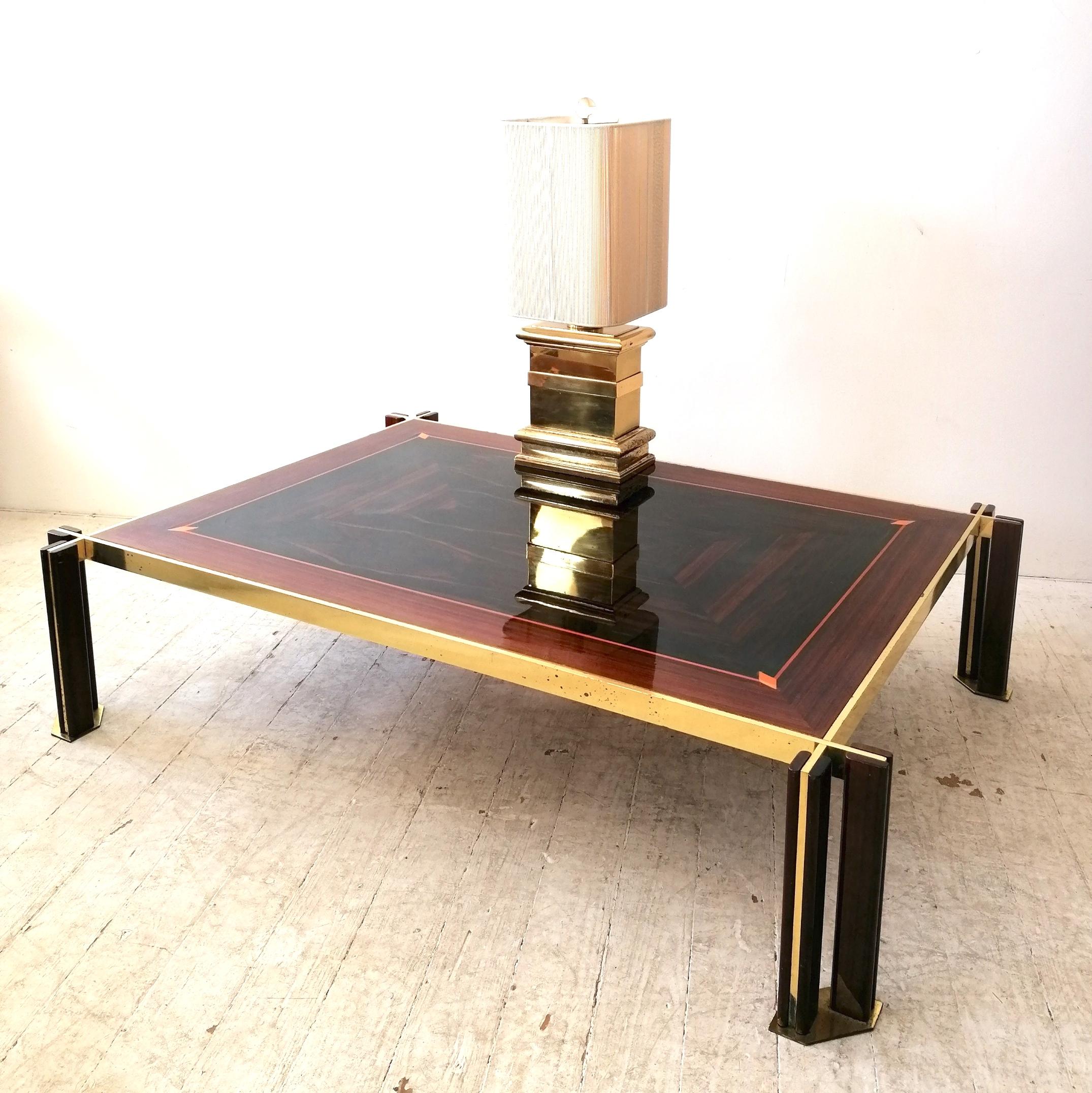 Large 1970s Italian Brass, Macassar & Rosewood Coffee Table By Paolo Barracchia  1