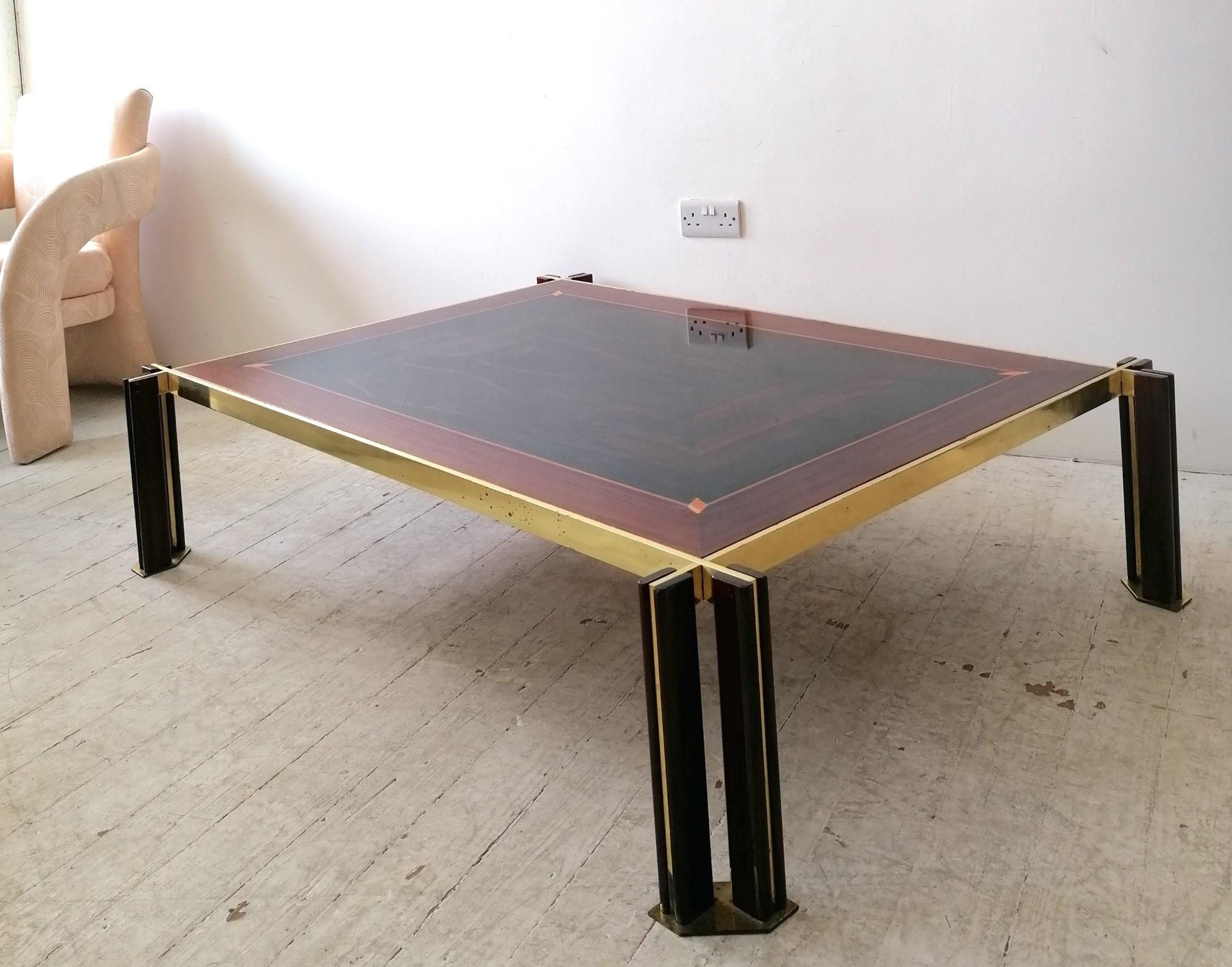 Large 1970s Italian Brass, Macassar & Rosewood Coffee Table By Paolo Barracchia  2