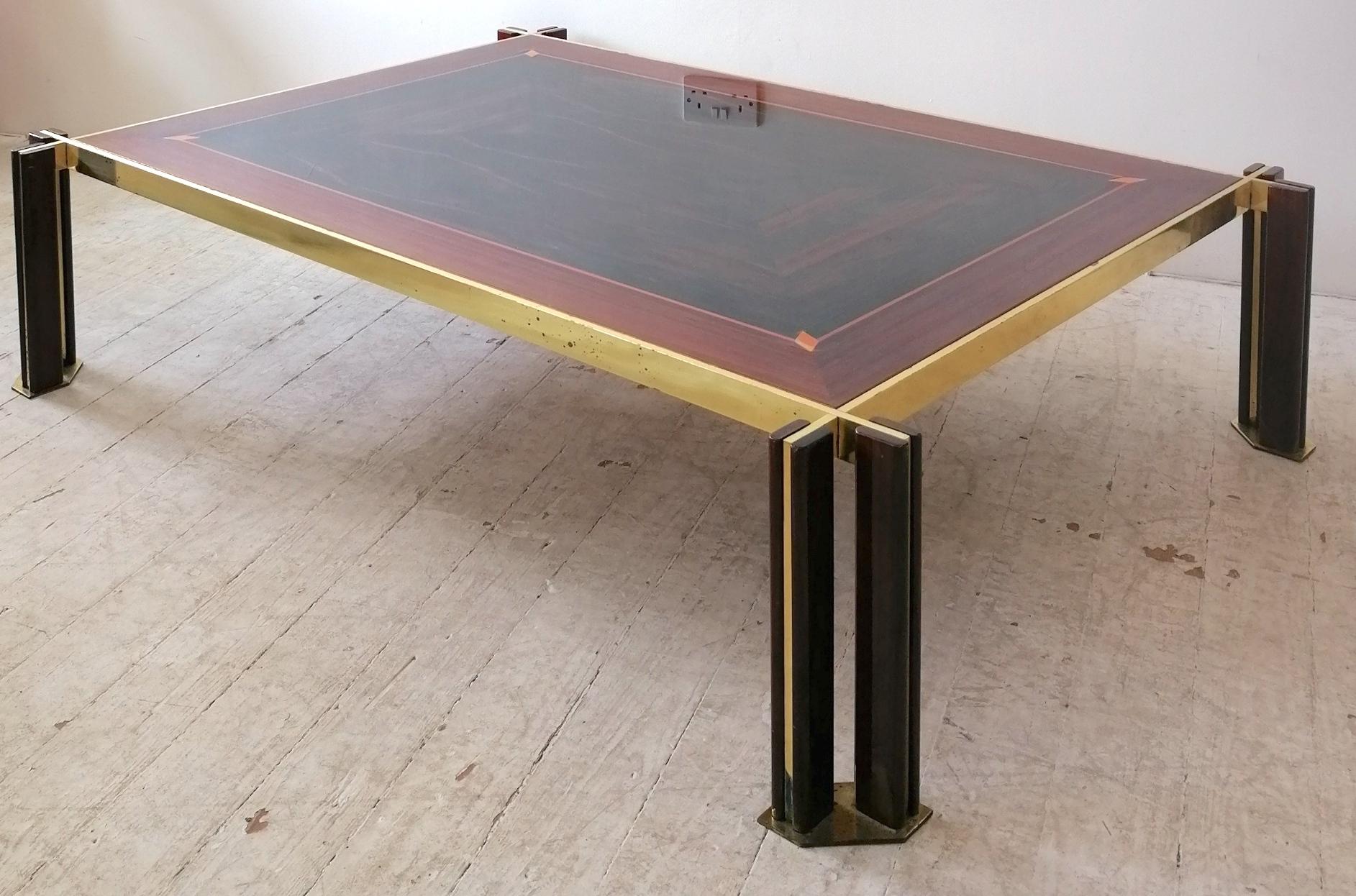 Large 1970s Italian Brass, Macassar & Rosewood Coffee Table By Paolo Barracchia  3