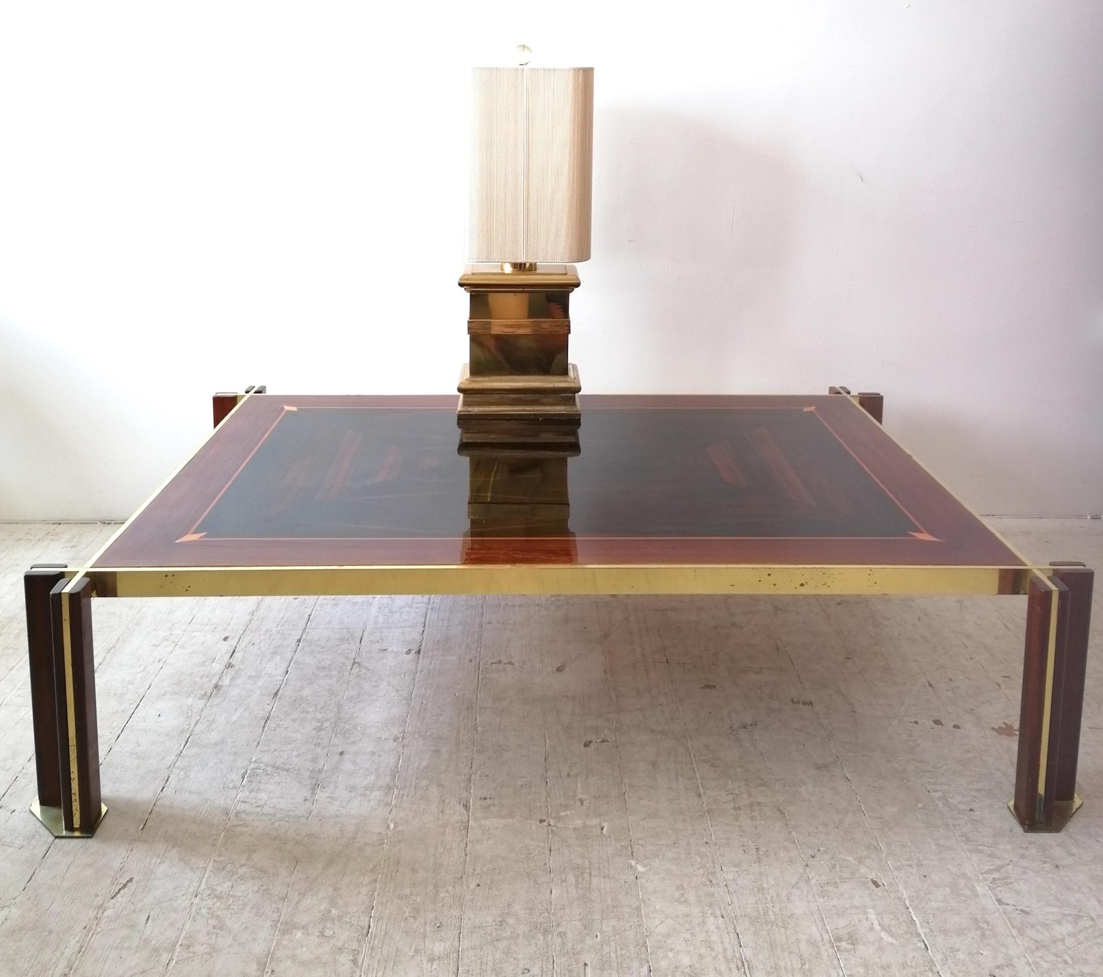 Large 1970s Italian Brass, Macassar & Rosewood Coffee Table By Paolo Barracchia  4