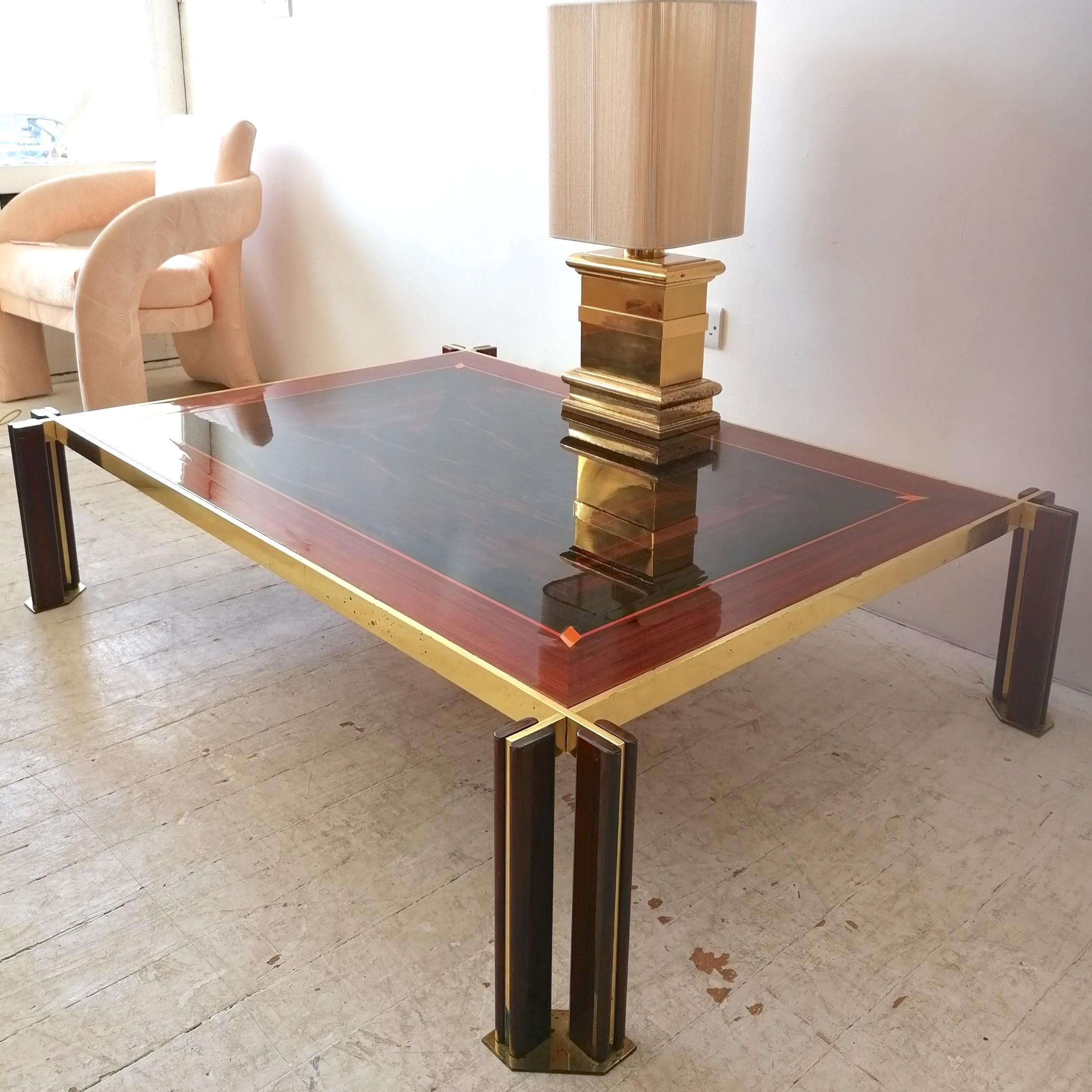 Large 1970s Italian Brass, Macassar & Rosewood Coffee Table By Paolo Barracchia  5