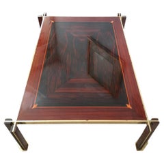 Large 1970s Italian Brass, Macassar & Rosewood Coffee Table By Paolo Barracchia 