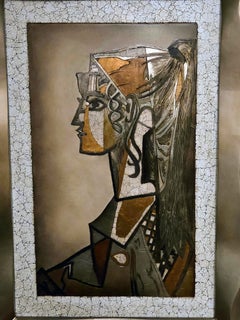 Large 1970s Italian Eggshell Lacquer Relief Panel After Picasso Sylvette (1954)