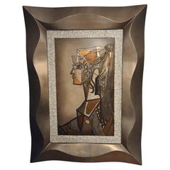 Grand panneau en relief italien des années 1970, en laque « coquille d'œuf », d'après « Sylvette » (1954) de Picasso