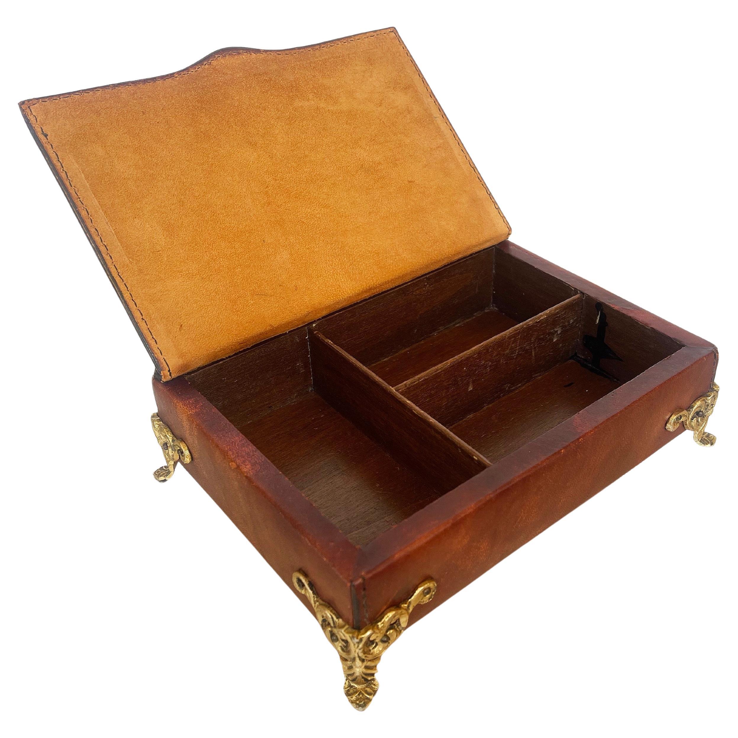Gran juego de cenicero y caja para puros de cuero italiano de los años 70, estilo Hollywood Regency en venta 5