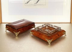 Grande set di posacenere e scatola per sigari in pelle italiana degli anni '70, in stile Hollywood Regency