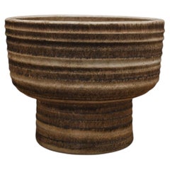 Large 1970s Italian Sculptural Banded Ceramic Pedestal Bowl or Vessel