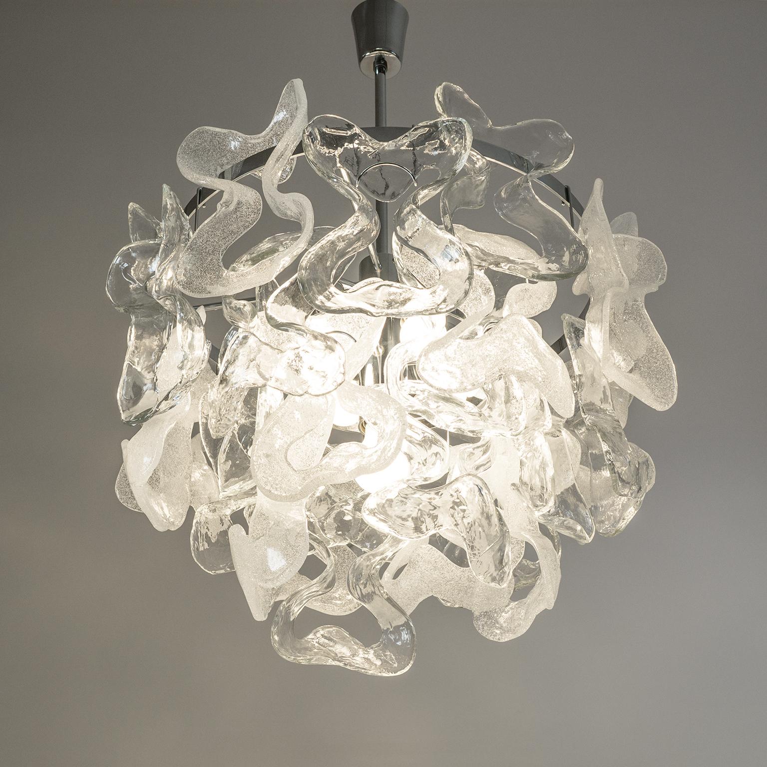 Large 1970s Kalmar Chandelier, Murano Glass and Chrome 2