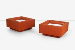 Large 1970's Leather End Tables with Mirrored Tops