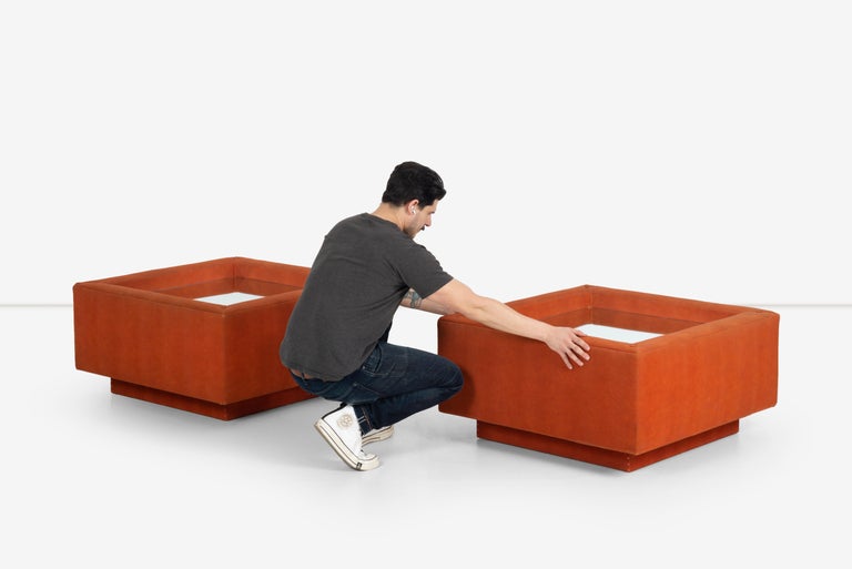 Large 1970's Leather End Tables with Mirrored Tops For Sale at 1stDibs