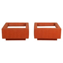 Large 1970's Leather End Tables with Mirrored Tops