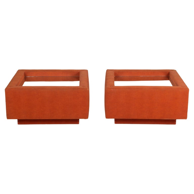 Large 1970's Leather End Tables with Mirrored Tops For Sale at 1stDibs