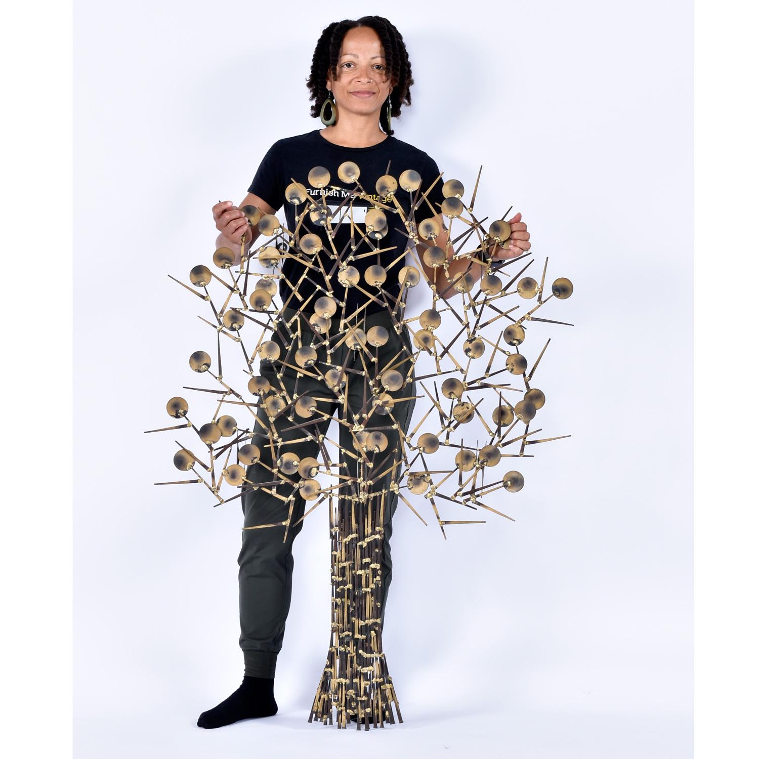 American Large 1980's Marc Creates Brutalist Torch Cut Metal Nail Tree Sculpture For Sale