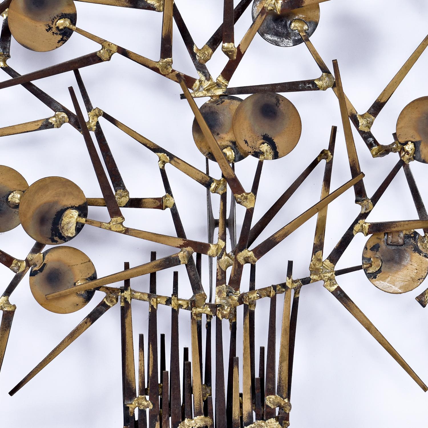 20th Century Large 1980's Marc Creates Brutalist Torch Cut Metal Nail Tree Sculpture For Sale