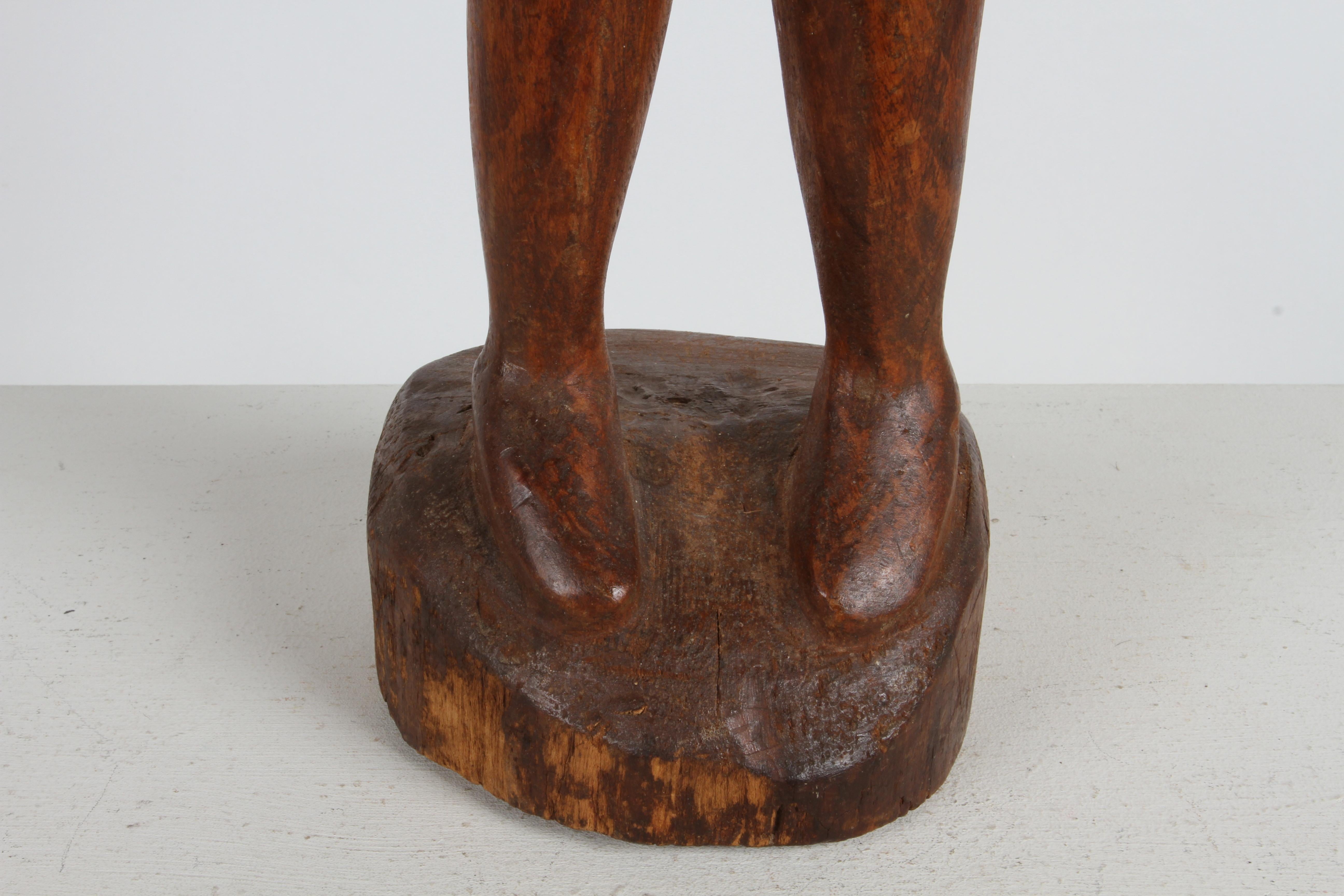 Large 1970s Mid-Century Artisan Nude Female Form Hand-Carved Wood Sculpture  For Sale 4