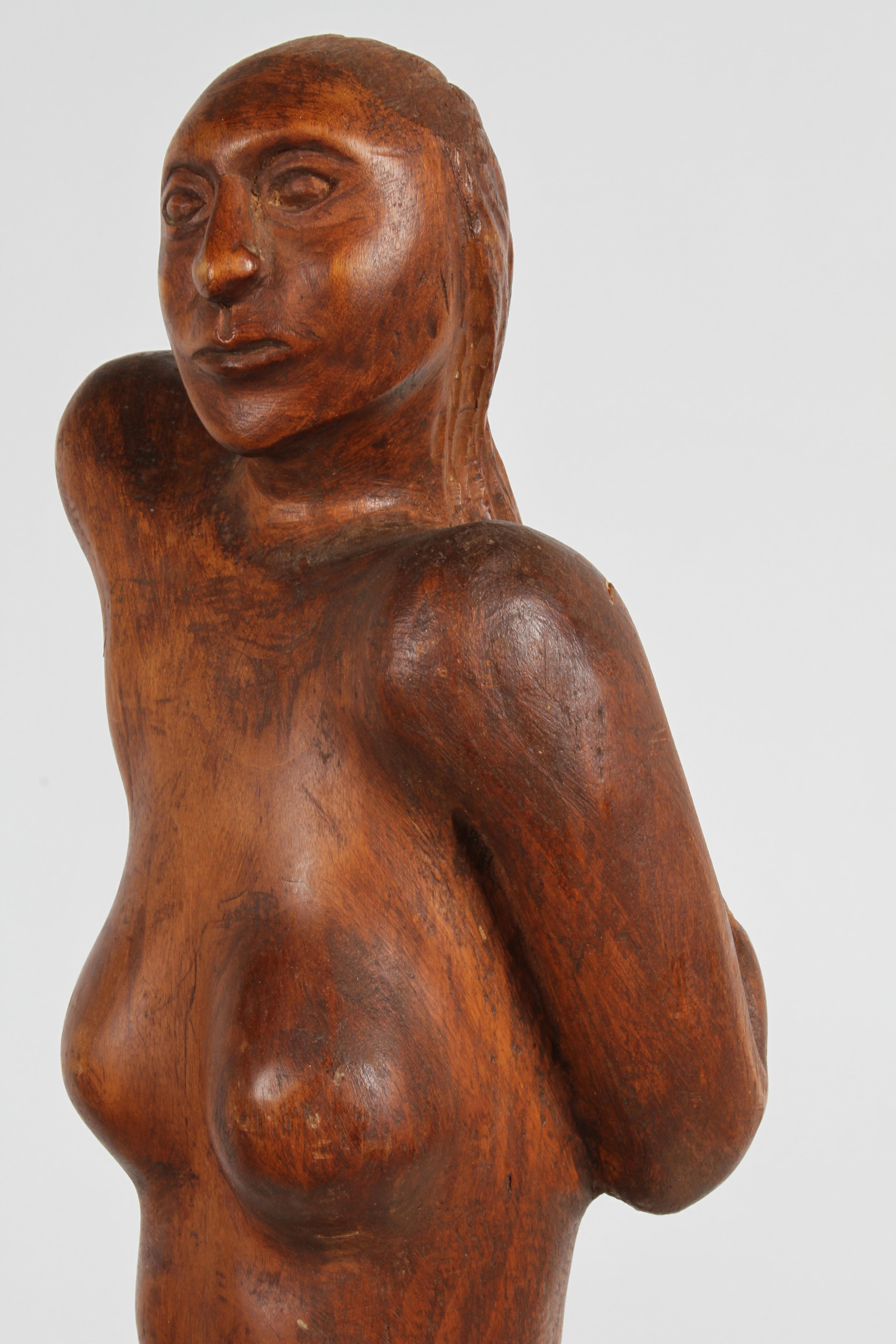 Large 1970s Mid-Century Artisan Nude Female Form Hand-Carved Wood Sculpture  For Sale 6