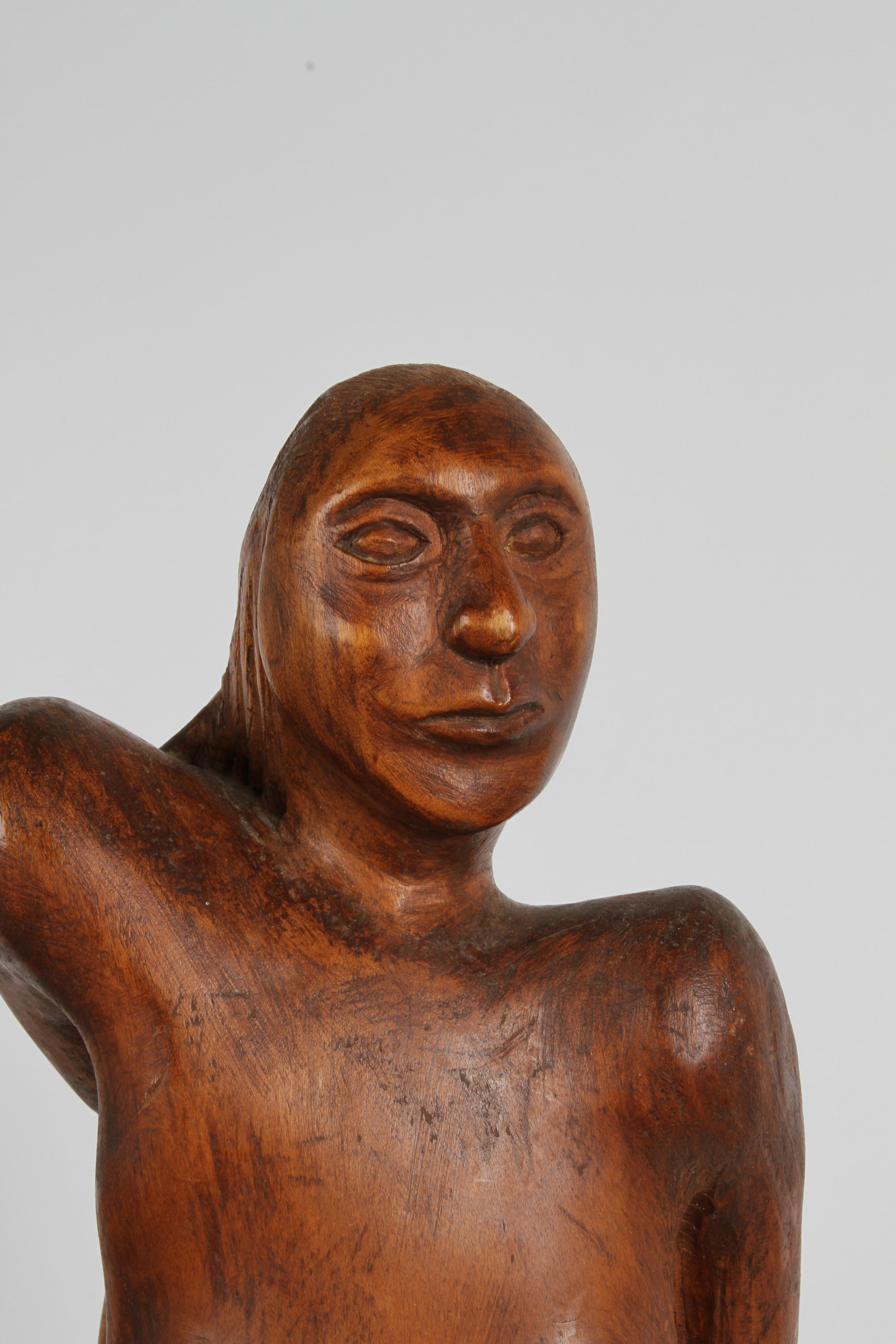 Large 1970s Mid-Century Artisan Nude Female Form Hand-Carved Wood Sculpture  For Sale 3