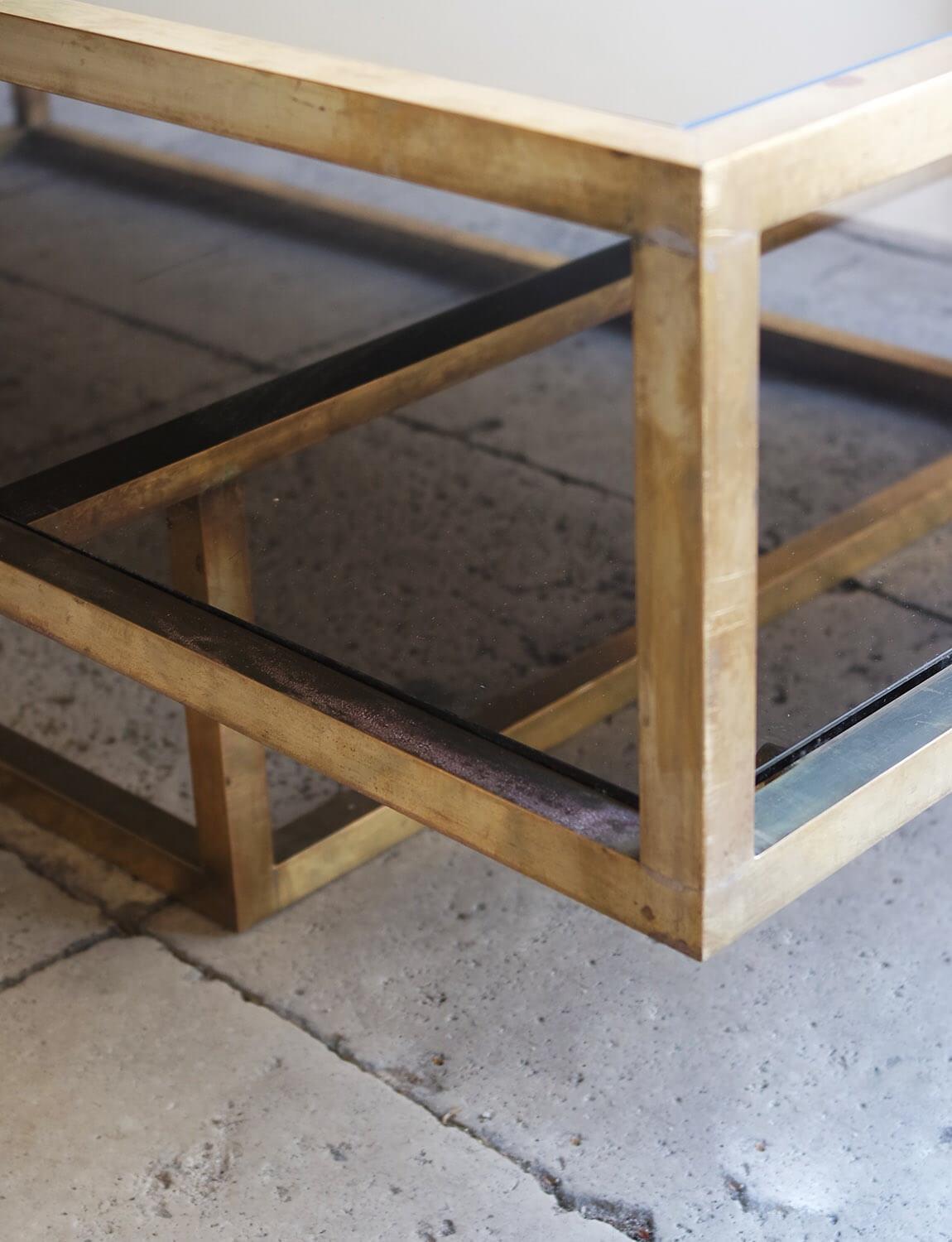 Large 1970s Mirror and Brass Italian Coffee table In Good Condition In Roma, IT