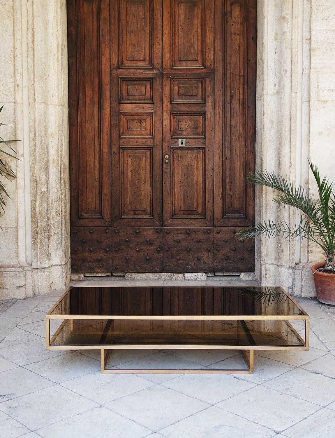 Large 1970s Mirror and Brass Italian Coffee table 3